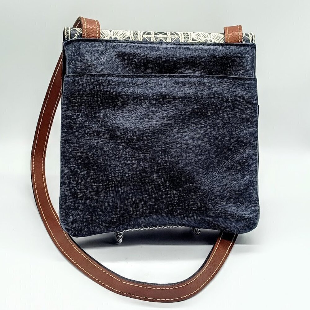 Patricia Nash Toscano Navy Blue Ivory Embroidered Leather Bag - Picture 4 of 15
